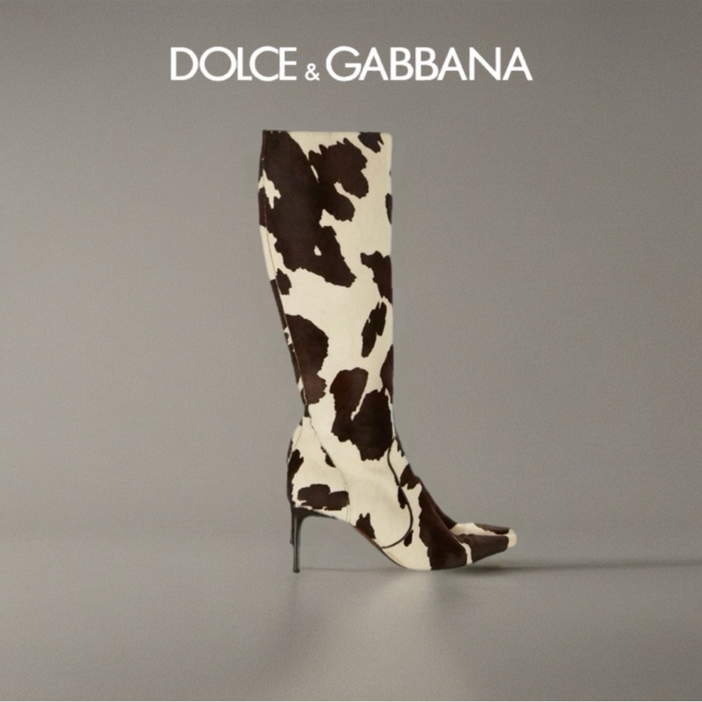 Dolce & Gabbana Cow Print Calf Hair Boots Rare Vintage Collector Size 38 (US 8)